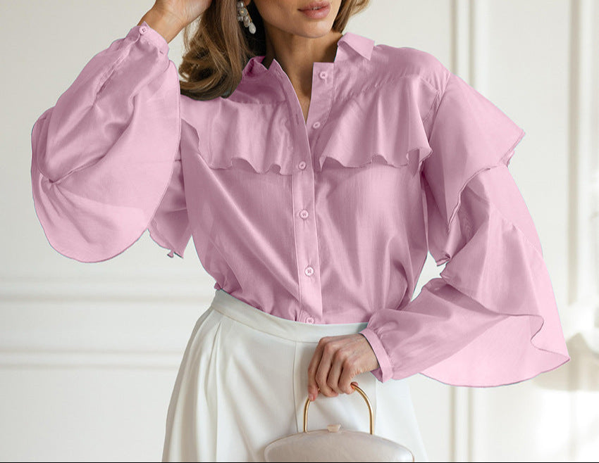 ruffled button-up shirt with voluminous sleeves – ELARIAZ