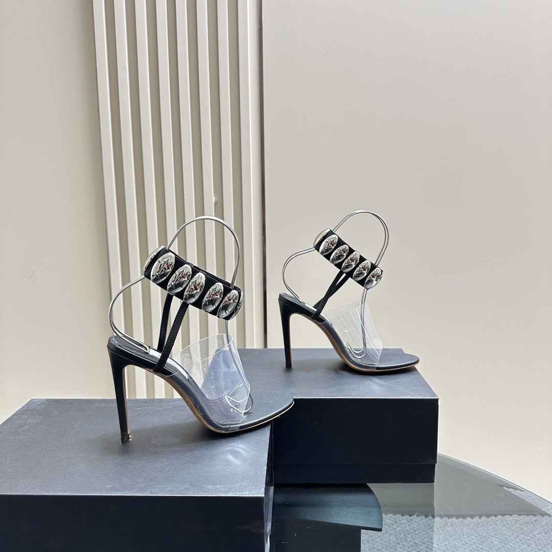 plexi-strap heels with metallic cuff – NOIR