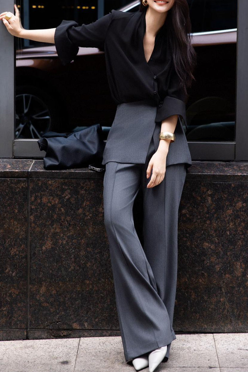 بنطلون واسع الساق مُصمم خصيصًا مع تنورة أمامية متعددة الطبقات – أريا