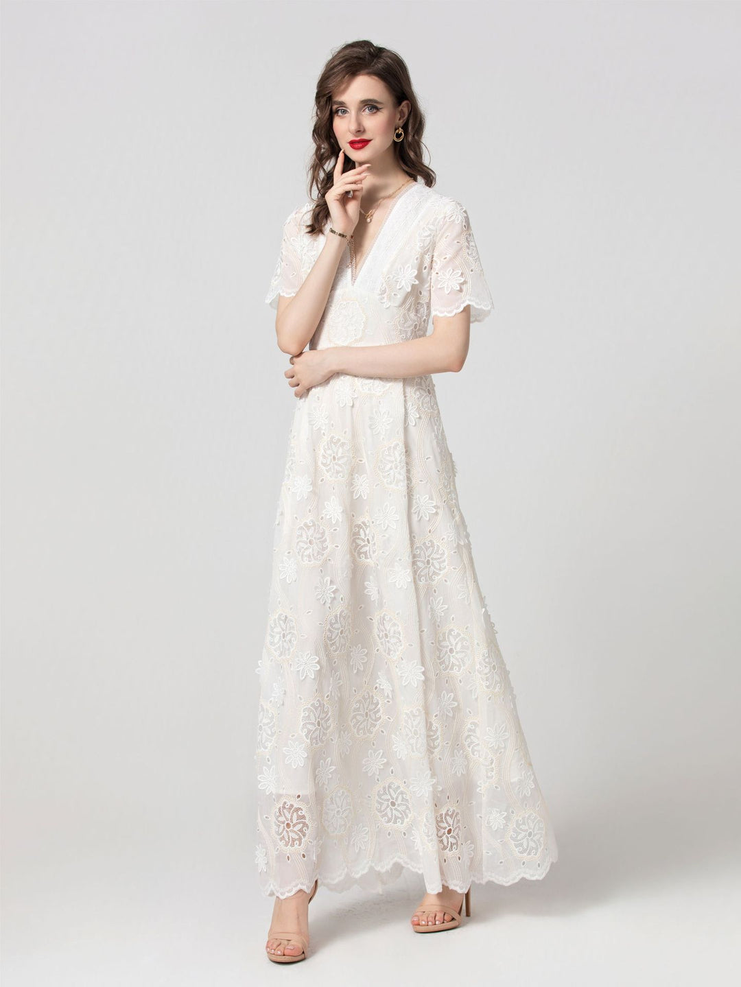 embroidered lace maxi dress with scalloped hem – ISABELLA