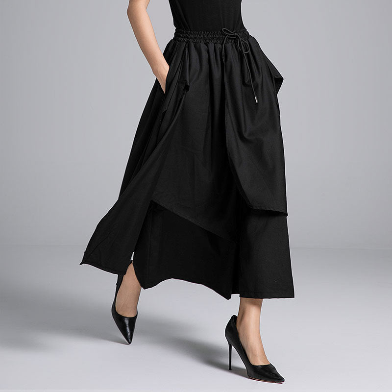 layered wrap midi skirt with drawstring waist – KARIM