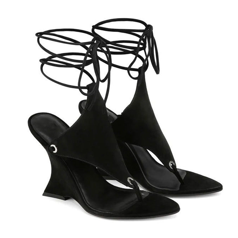 Lace-Up Sculpted Heel Sandals - Elara