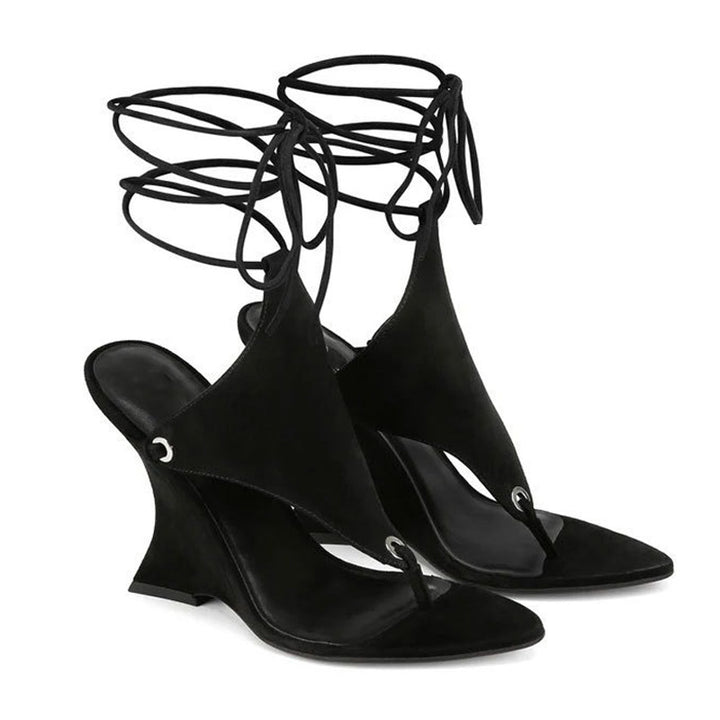 Lace-Up Sculpted Heel Sandals - Elara