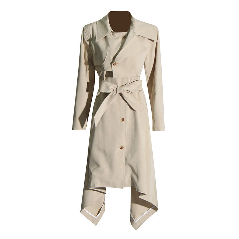 asymmetric belted trench coat with draped hem – AVERY