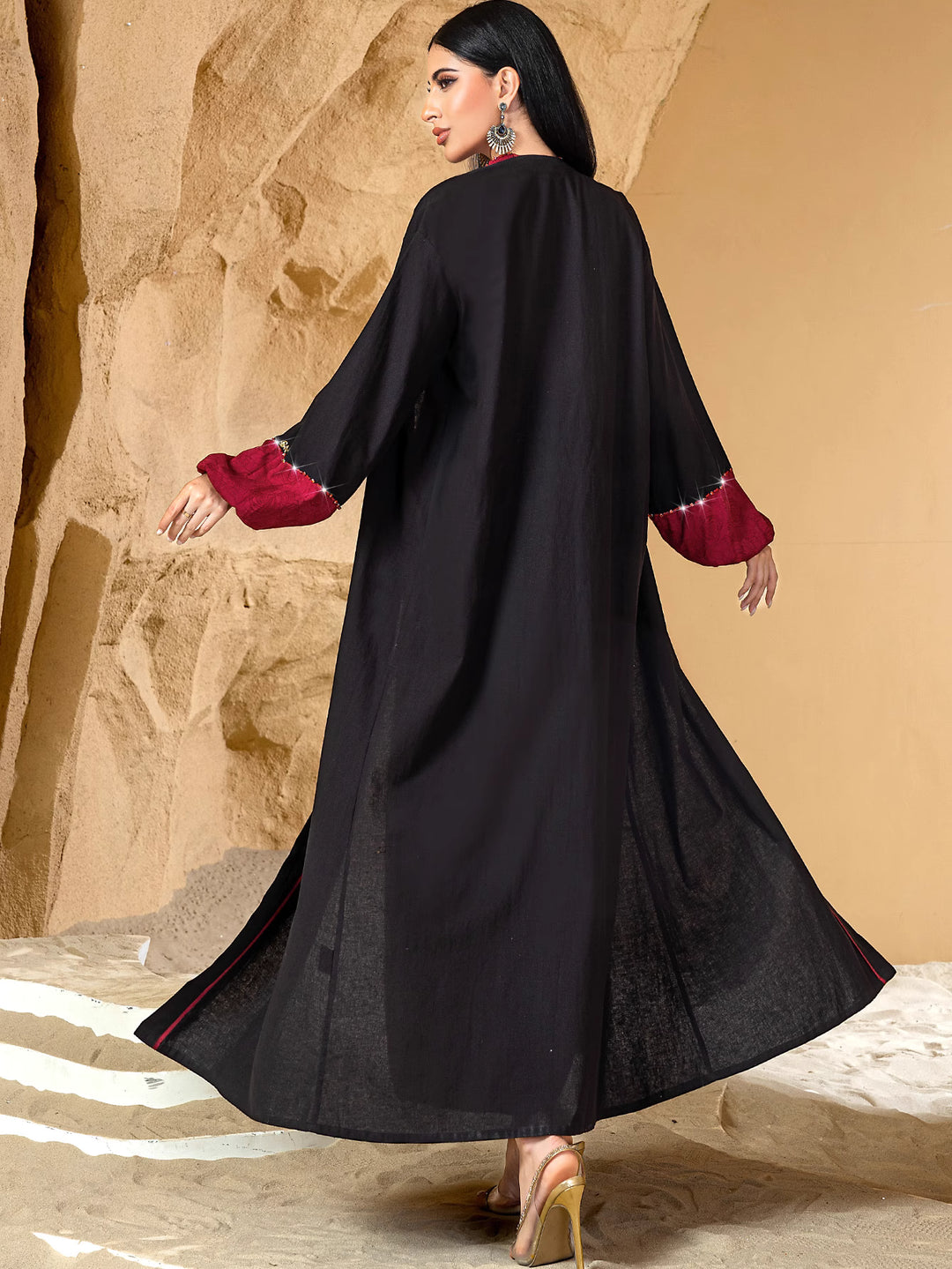 short-sleeve jacquard dress with open abaya - AMARAK