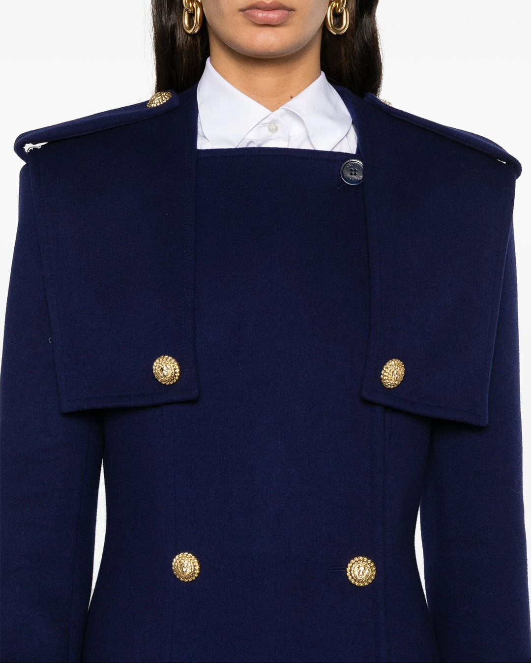double-breasted navy coat with gold buttons – MARINA