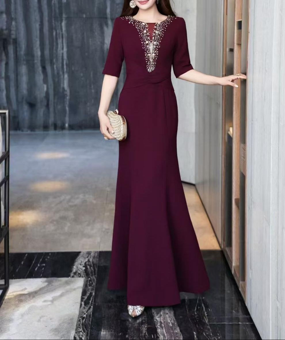 embellished deep-V mermaid dress – MAGENTA LUXE