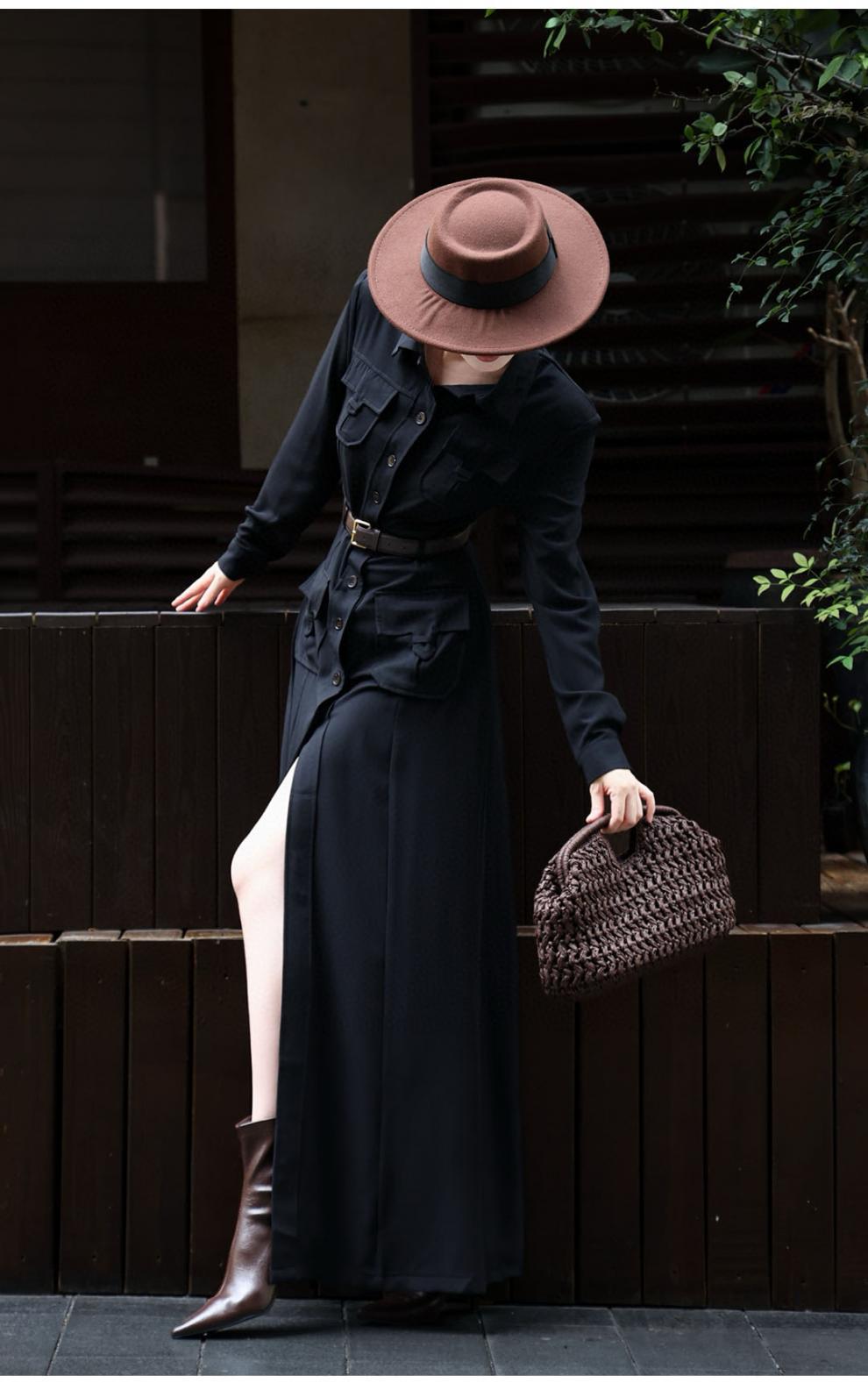 فستان عسكري ماكسي بأزرار وخصر بحزام – قيادة نوير