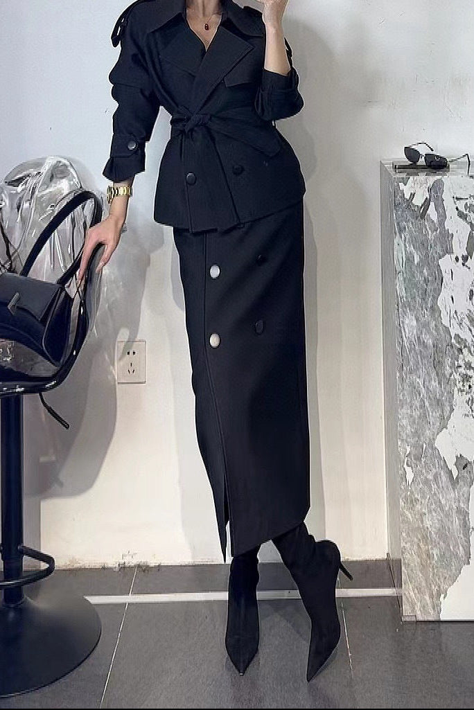 structured trench blazer with midi skirt – SIENNA