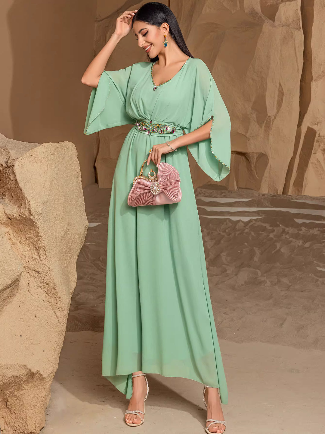 draped evening gown with sculptural neckline – ORIELLE