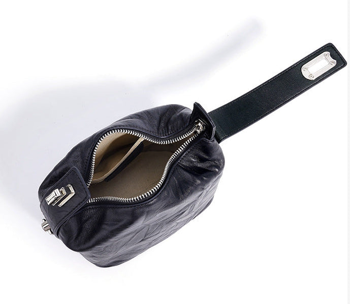 textured leather mini handbag with top handle – NOIRINTA