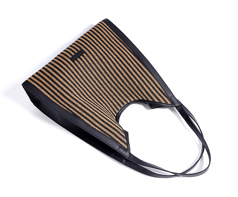 striped woven tote bag with leather edges – MIRAVLI