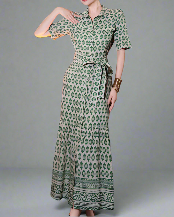 korte mouw midi jurk met 3D bloemenapplicaties - BLOOMIQ 