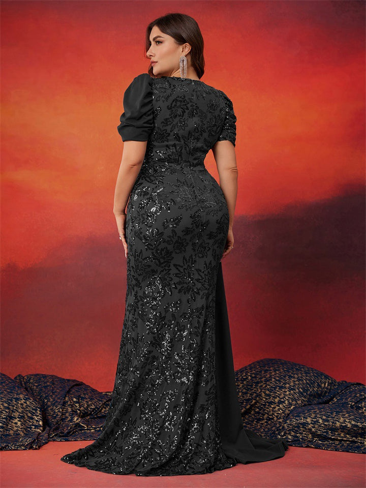 sequin mermaid dress with draped side cape – MIRABELLE