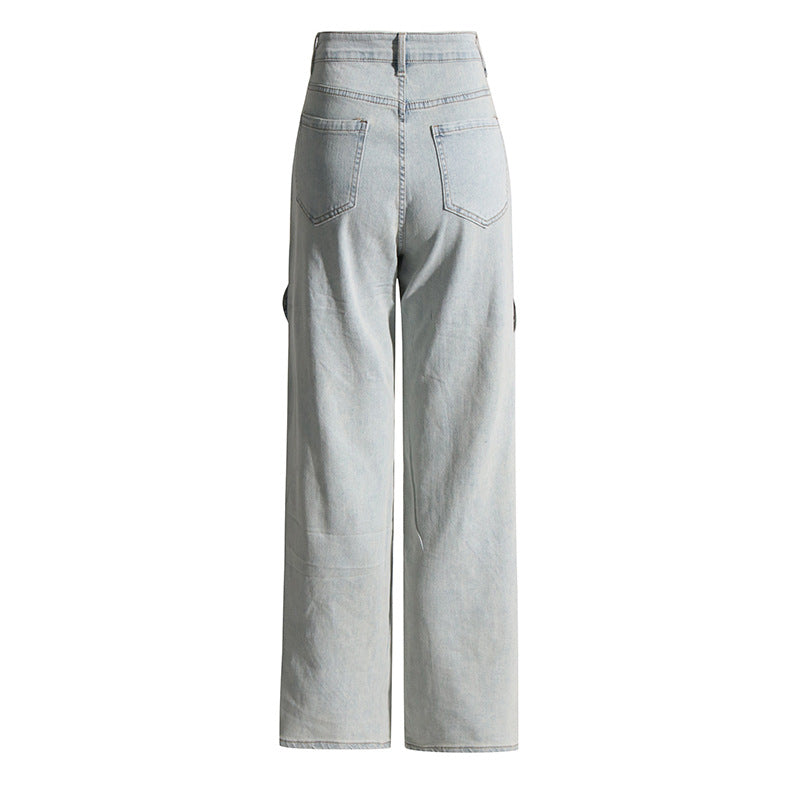 بنطلون جينز بقصات بلونين مع أجزاء بتصميم مموج - ريفيرا