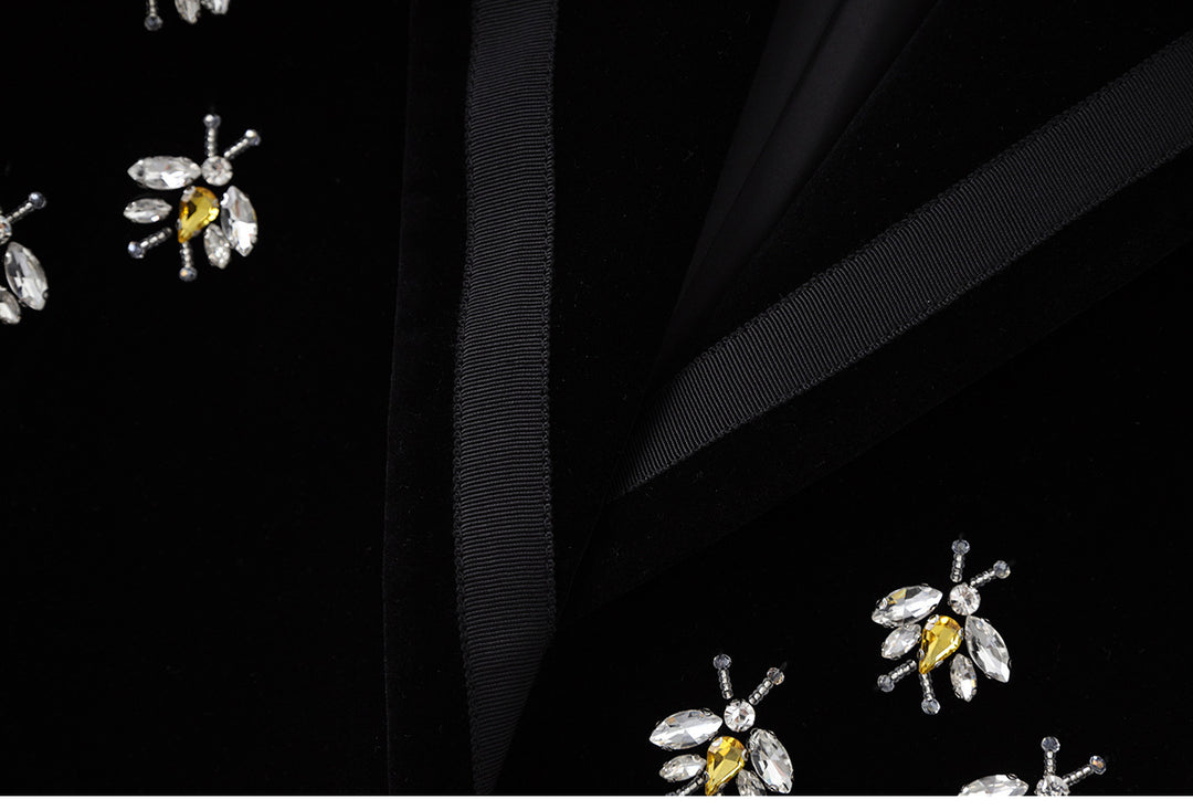embroidered velvet blazer with floral crystal accents – BLOOM
