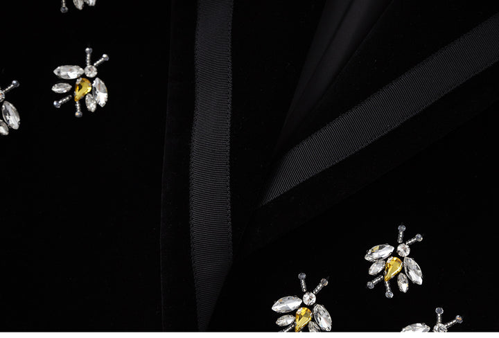 embroidered velvet blazer with floral crystal accents – BLOOM