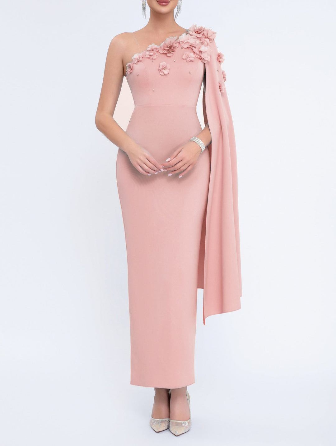 褶皱喇叭袖上衣和高腰裙套装，配腰带 – Rosiny 