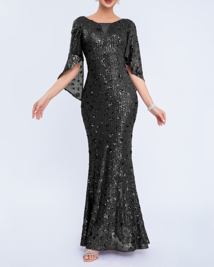 فستان حورية البحر مزين بالترتر بأكمام منفوخة منقسمة – فيفياناتشي