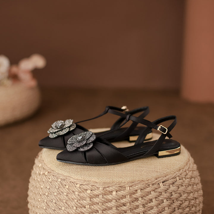 flat slingback sandals with crystal flower detail – AMARAZI