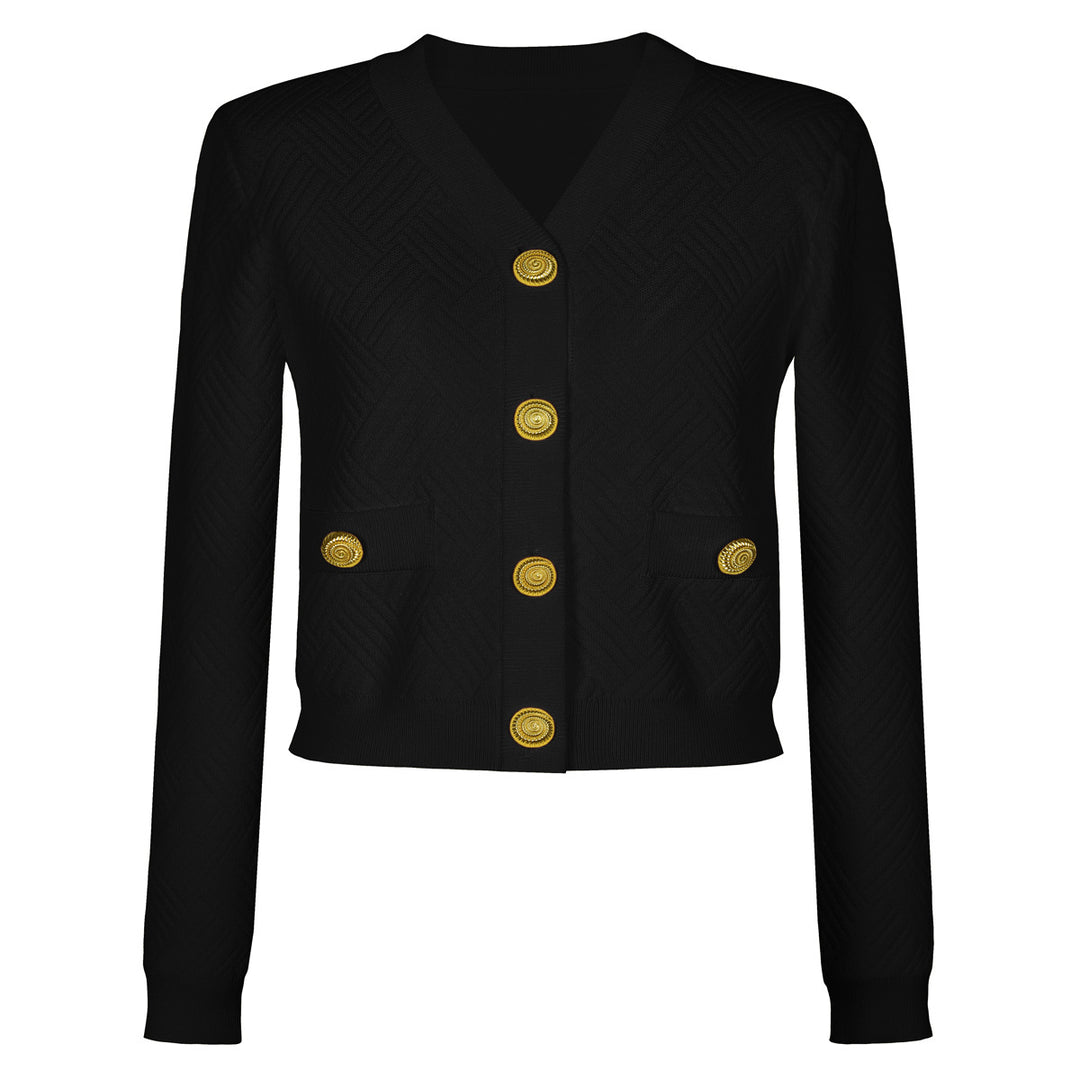 two-piece knit set with gold button accents – ADELLEM