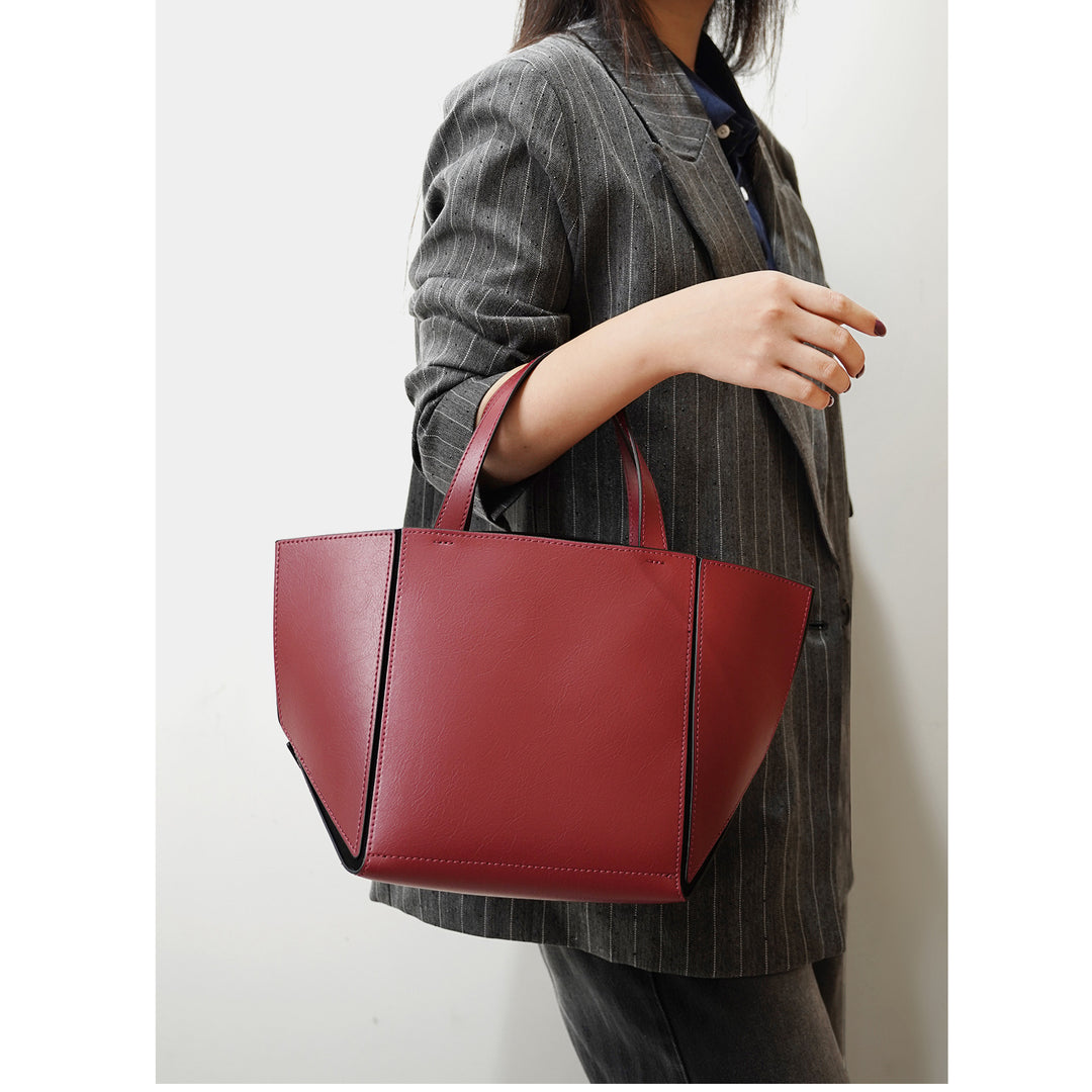 structured leather tote bag with wide side panels - ZARAZKI