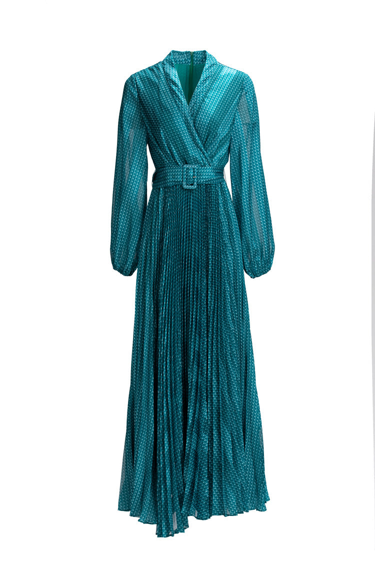 Red Metallic Pleated Wrap Dress – Ruby