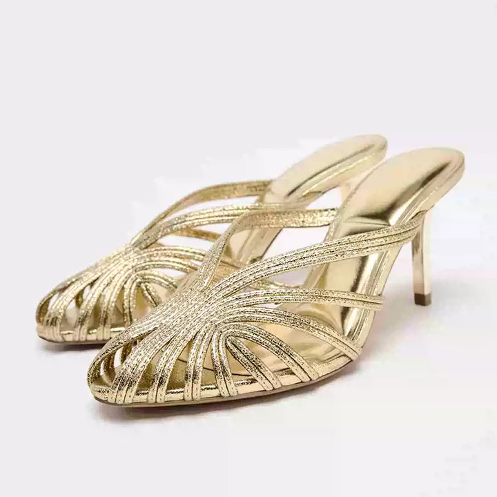 Gold Metallic Strappy Heel Sandals – LUMINA