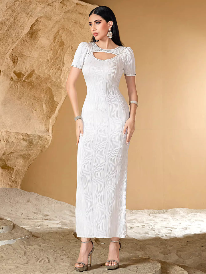 Cutout Neckline Bodycon Maxi Dress with Short Sleeves – PEARL