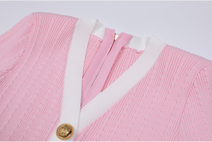 short-sleeve contrast trim dress with gold buttons – CELINERDI