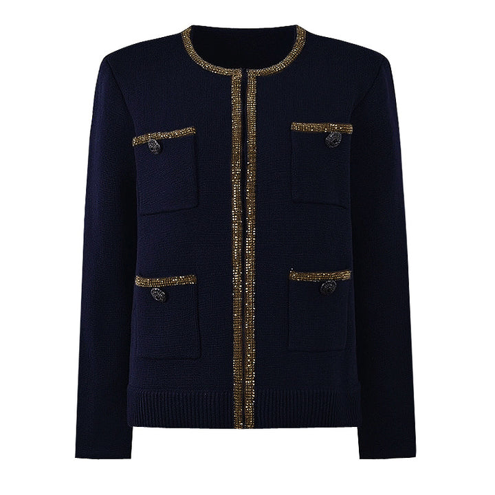 long-sleeve tweed jacket and pencil skirt set with metallic trim - NOVADRO