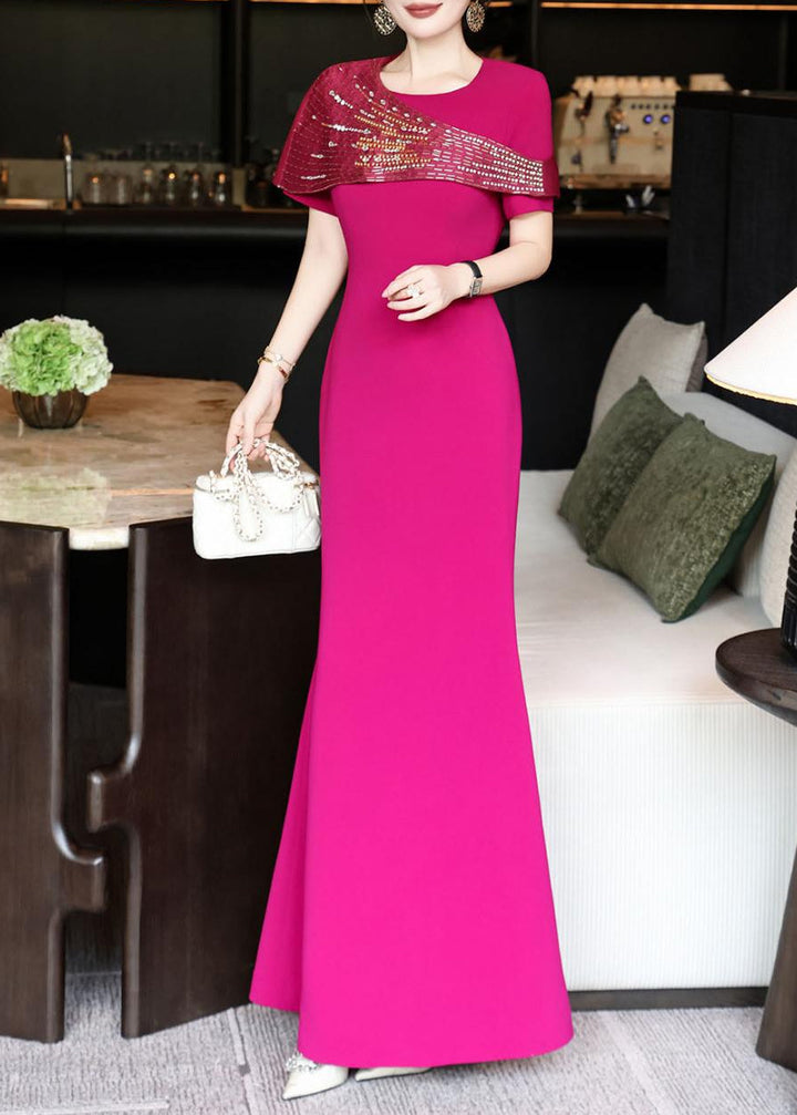 embellished draped shoulder gown – MARCELLIA