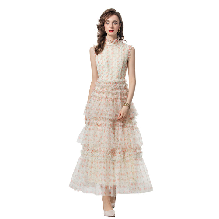 sleeveless floral tulle gown with tiered ruffles – AURELIA