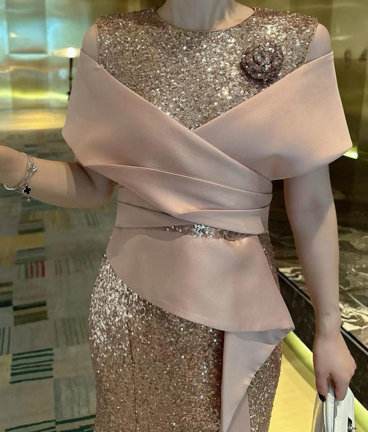 sequin mermaid dress with satin cross-wrap bodice – VIOLETTA