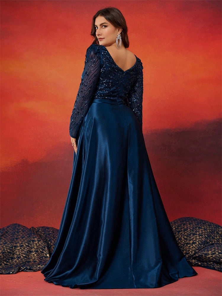 فستان بقصة A وأكمام طويلة مزينة – فيوليت