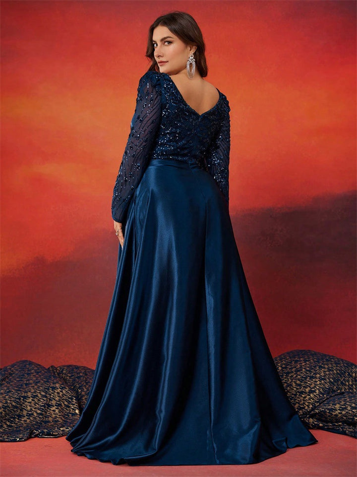 فستان بقصة A وأكمام طويلة مزينة – فيوليت