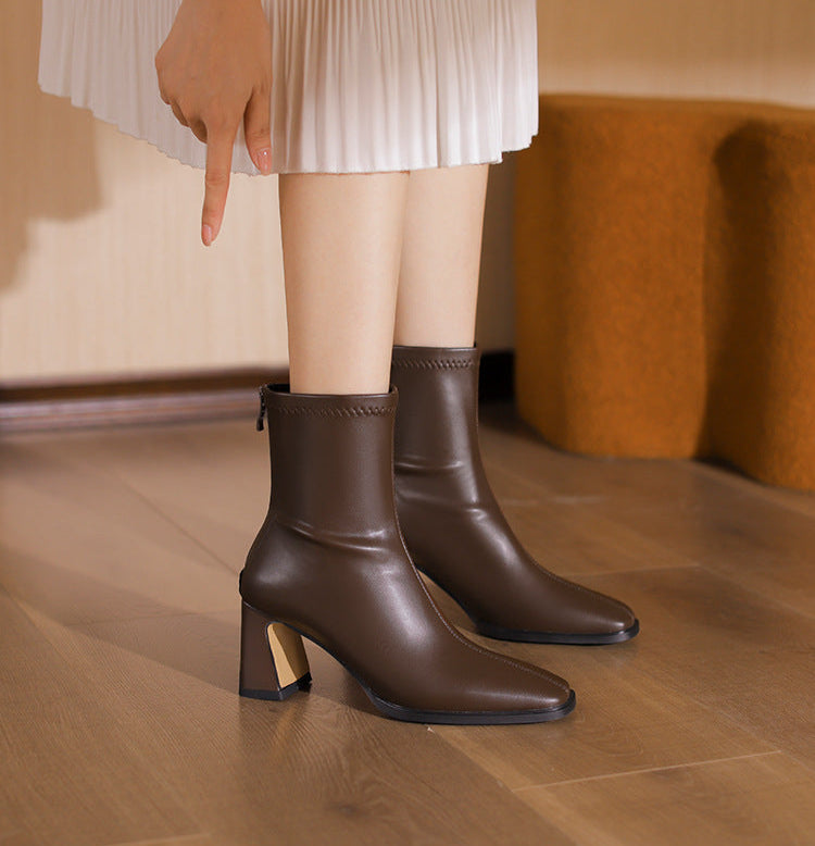 pointed-toe ankle boots with block heel – AURACIV