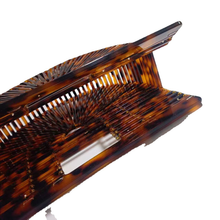 编织藤条手提包，配有双层皮革手柄 – LÉONIE 