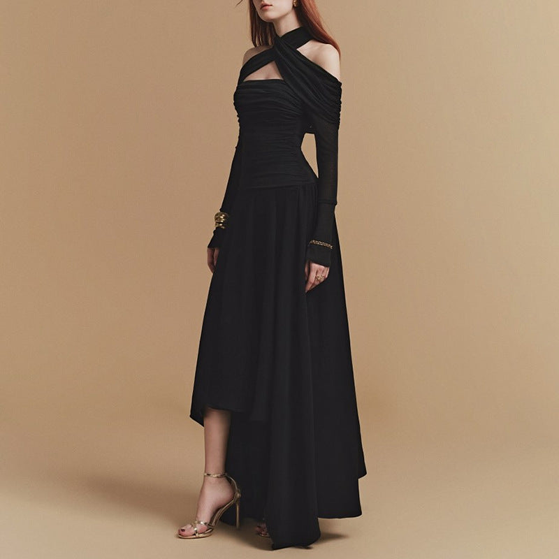 Plissiertes Oberteil mit ausgestellten Ärmeln und Maxirock-Set mit Taillengürtel – Rosiny 