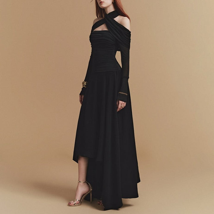 Plissiertes Oberteil mit ausgestellten Ärmeln und Maxirock-Set mit Taillengürtel – Rosiny 