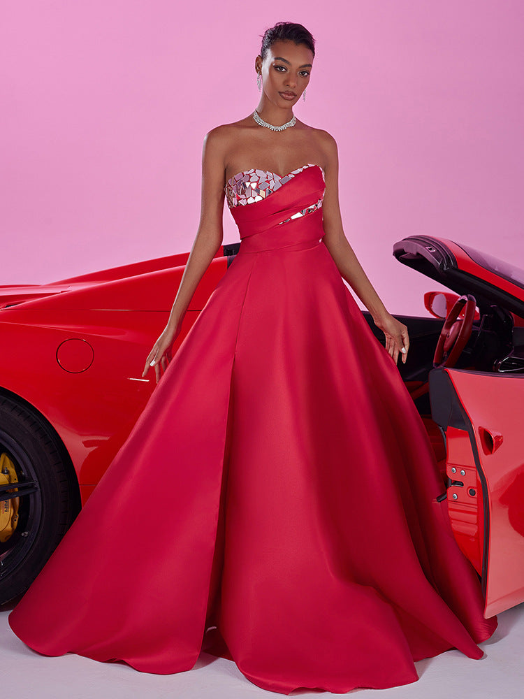 Geplooide top met uitlopende mouwen en maxi-rok set met tailleband – Rosiny 