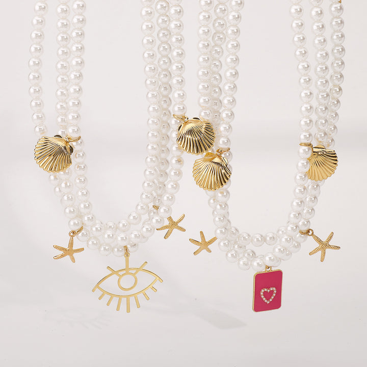 mehrfarbige Kettenhalskette mit Emaille-Seeanhängern - CORALIA 