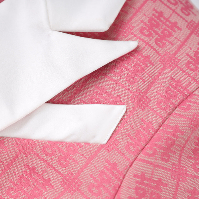 double-breasted jacquard blazer with satin lapel – ROSÉ