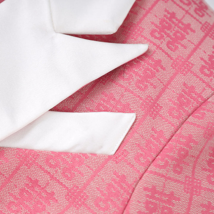 double-breasted jacquard blazer with satin lapel – ROSÉ