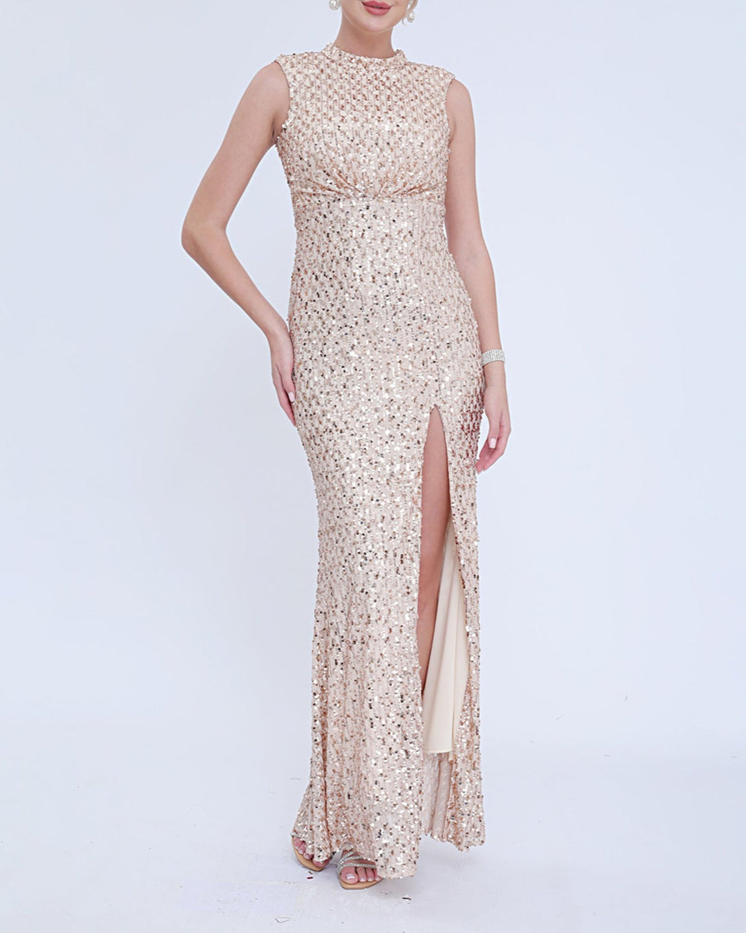 Geplooide top met uitlopende mouwen en maxi-rok set met tailleband – Rosiny 