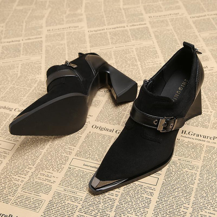 block heel ankle boots with buckle strap – ARDENAX