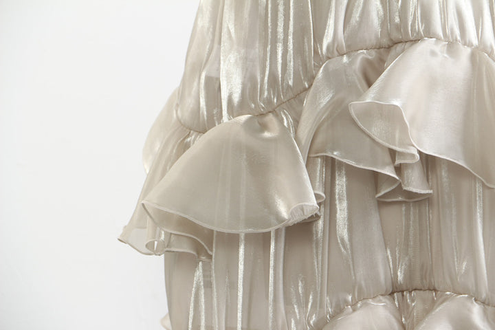 high-waist ruffled satin skirt with asymmetric hem – ELIORA