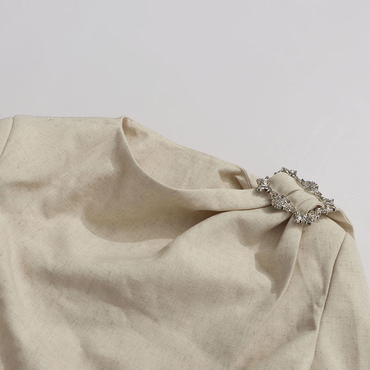 asymmetric draped blazer with crystal shoulder detail – IVORYA