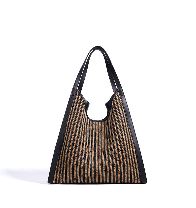 striped woven tote bag with leather edges – MIRAVLI