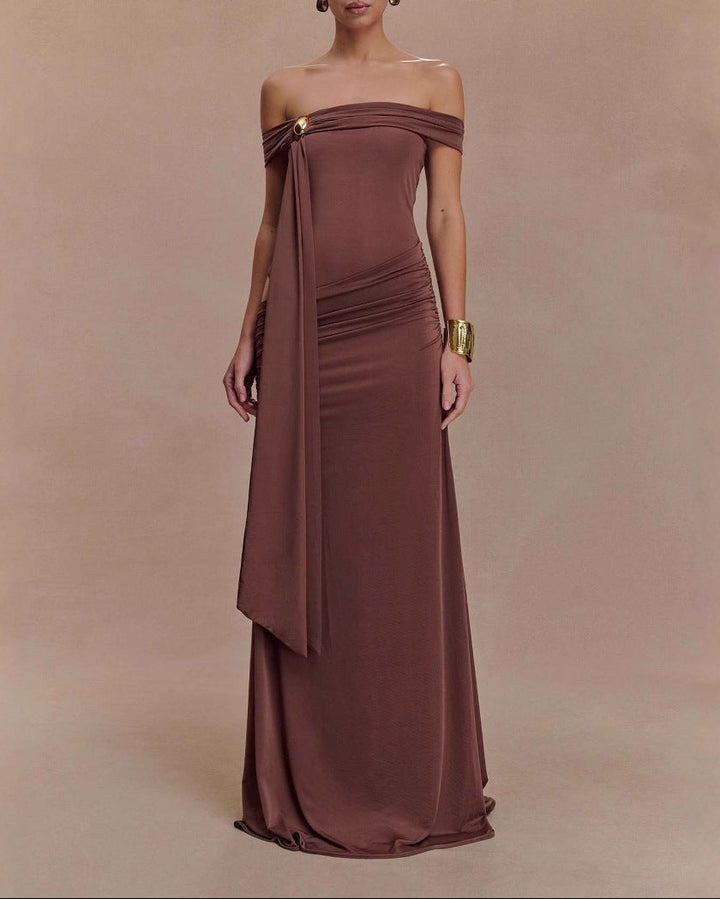 Haut à manches évasées plissées et ensemble jupe longue avec ceinture à la taille – Rosiny 